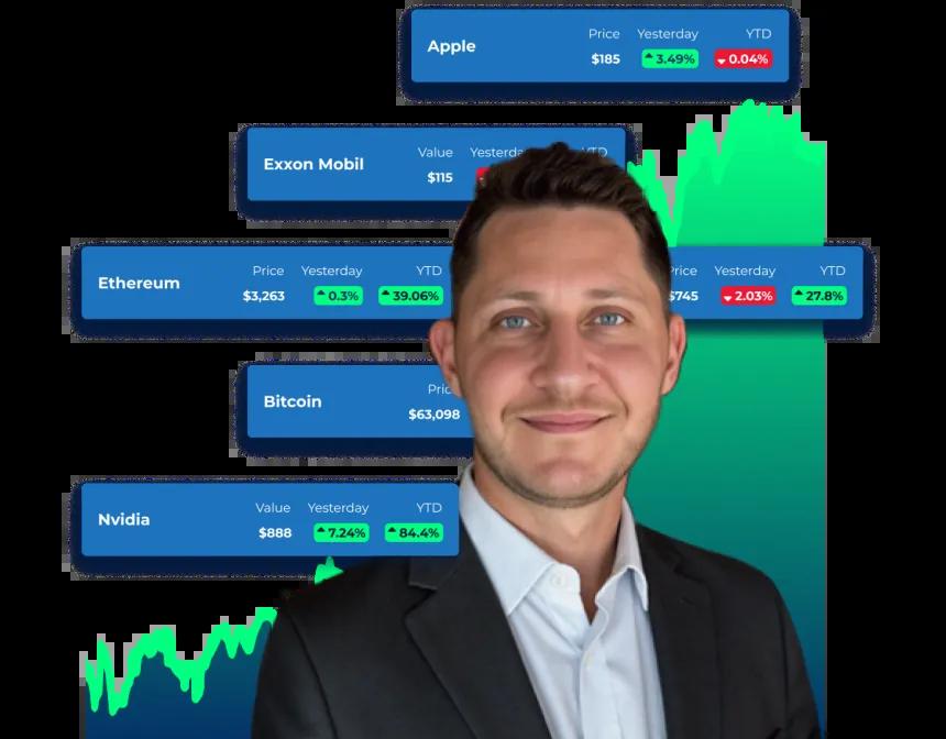 steve strazza with stock line graphic in the background