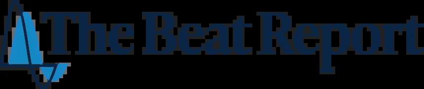 The beat report logo with graphical swoop in front