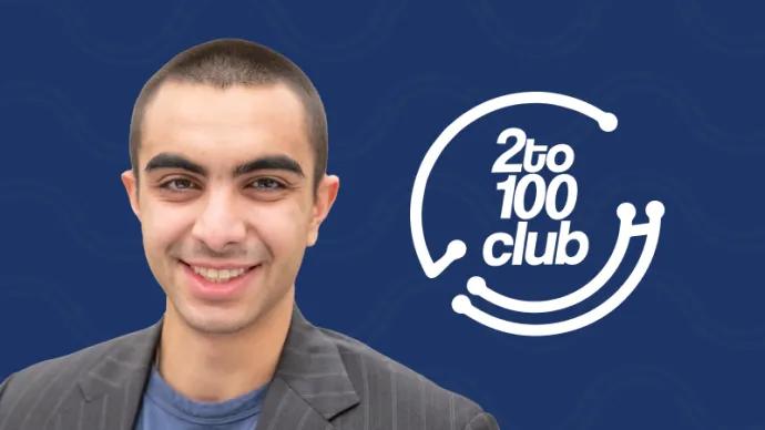 2 to 100 club logo with Ricardo Sarraf headshot