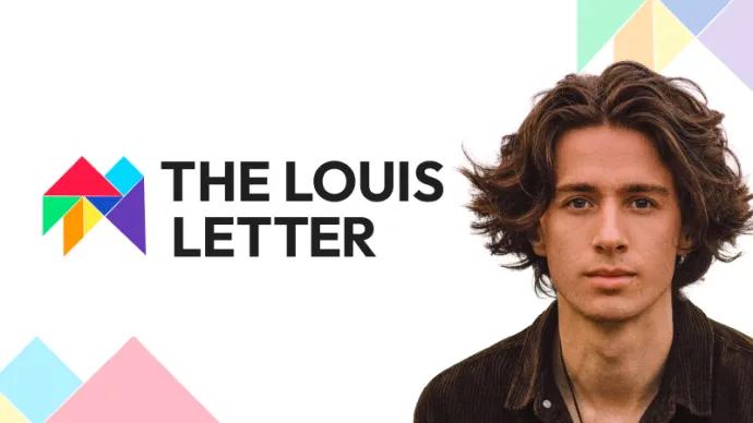 the louis letter logo with Louis Sykes and tangram background shapes